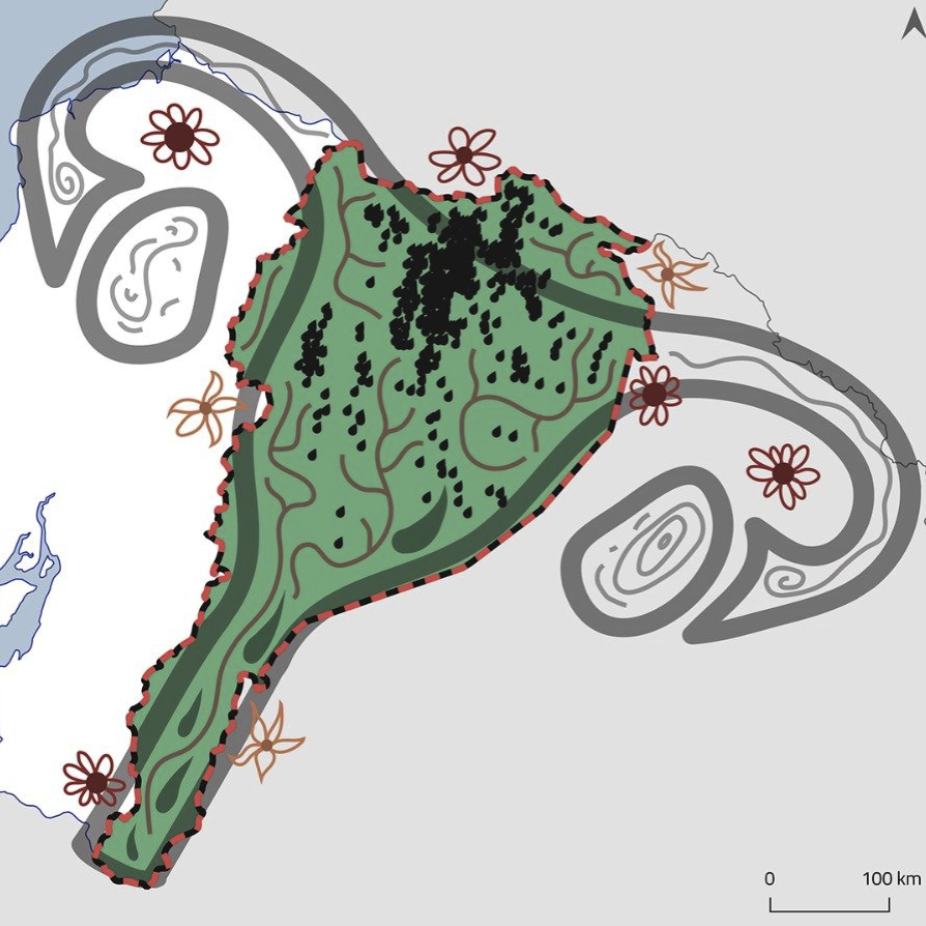 Elements from a body territory map included on a traditional map