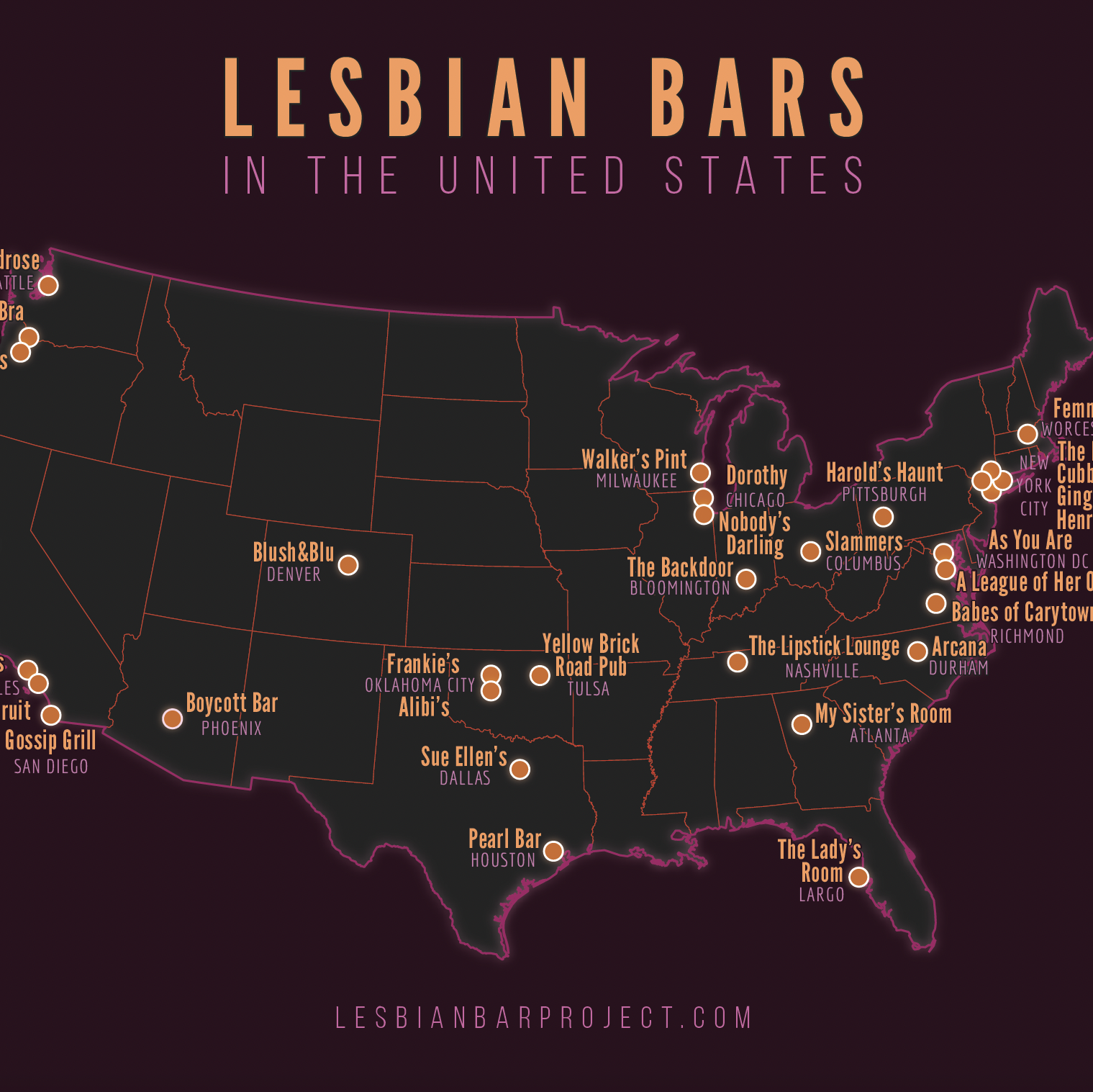 Partial image of current US lesbian bars