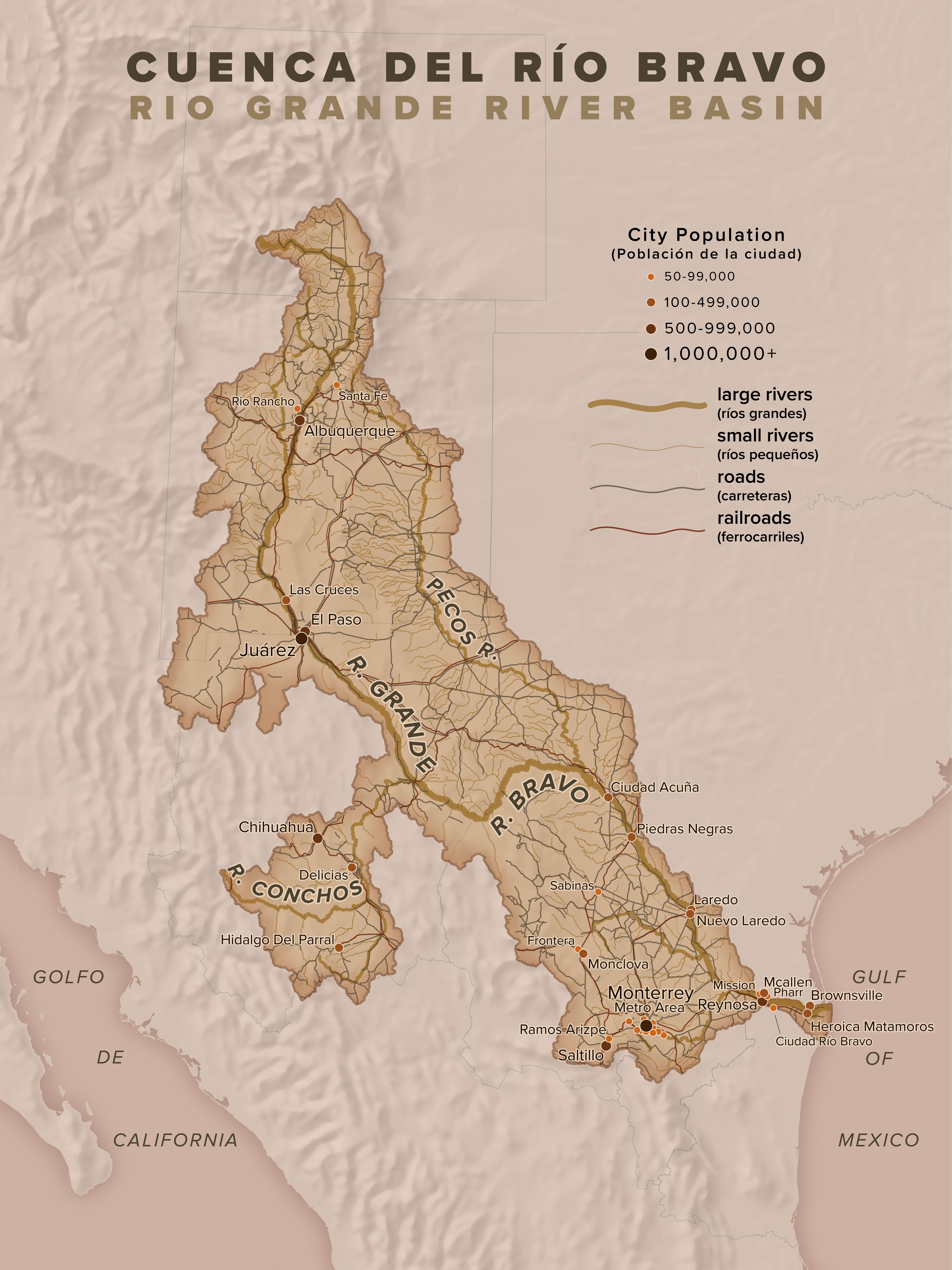 Brown Non-binary Map of Rio Grande River Valley