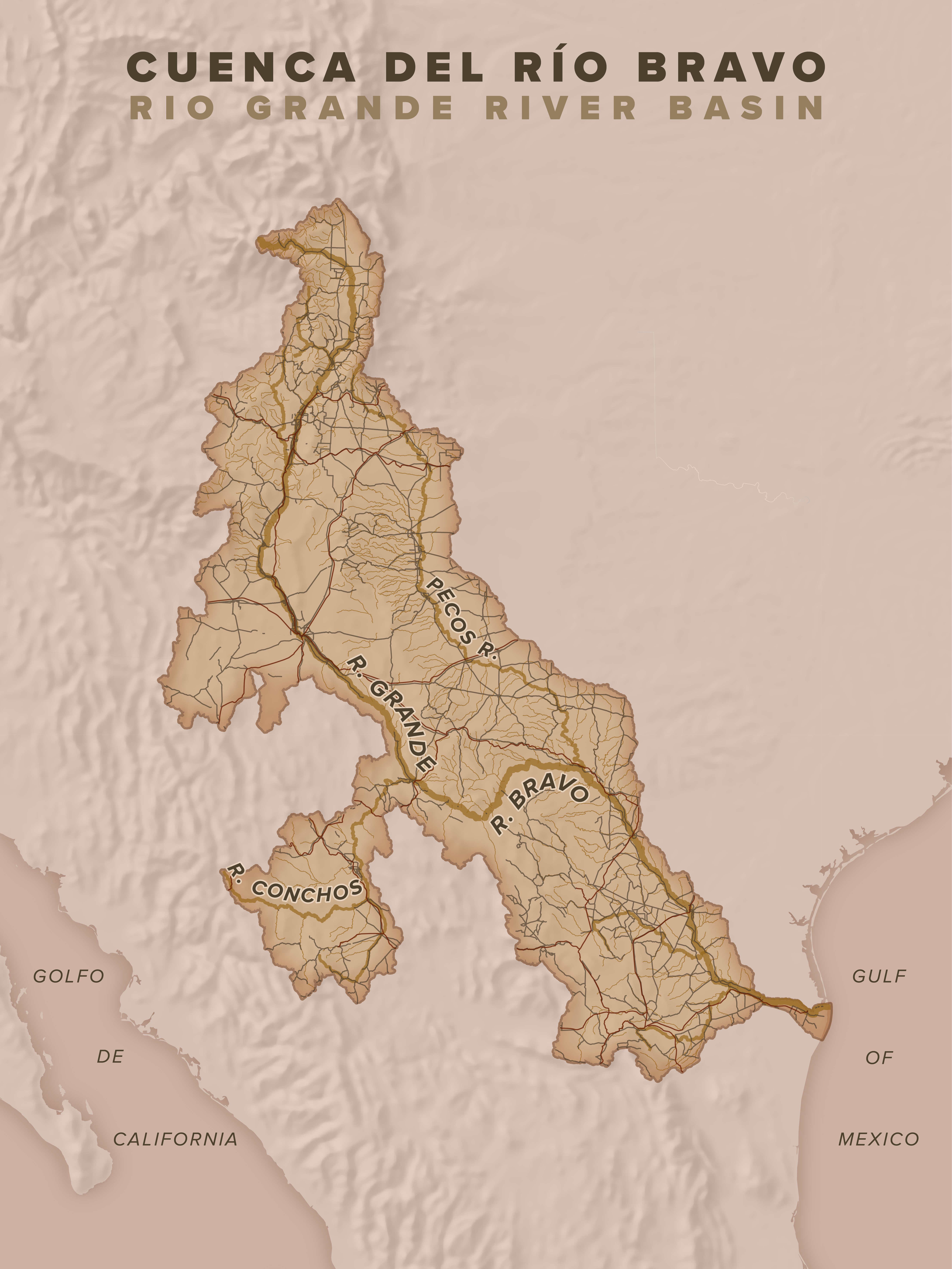 Brown Non-binary Map of Rio Grande River Valley