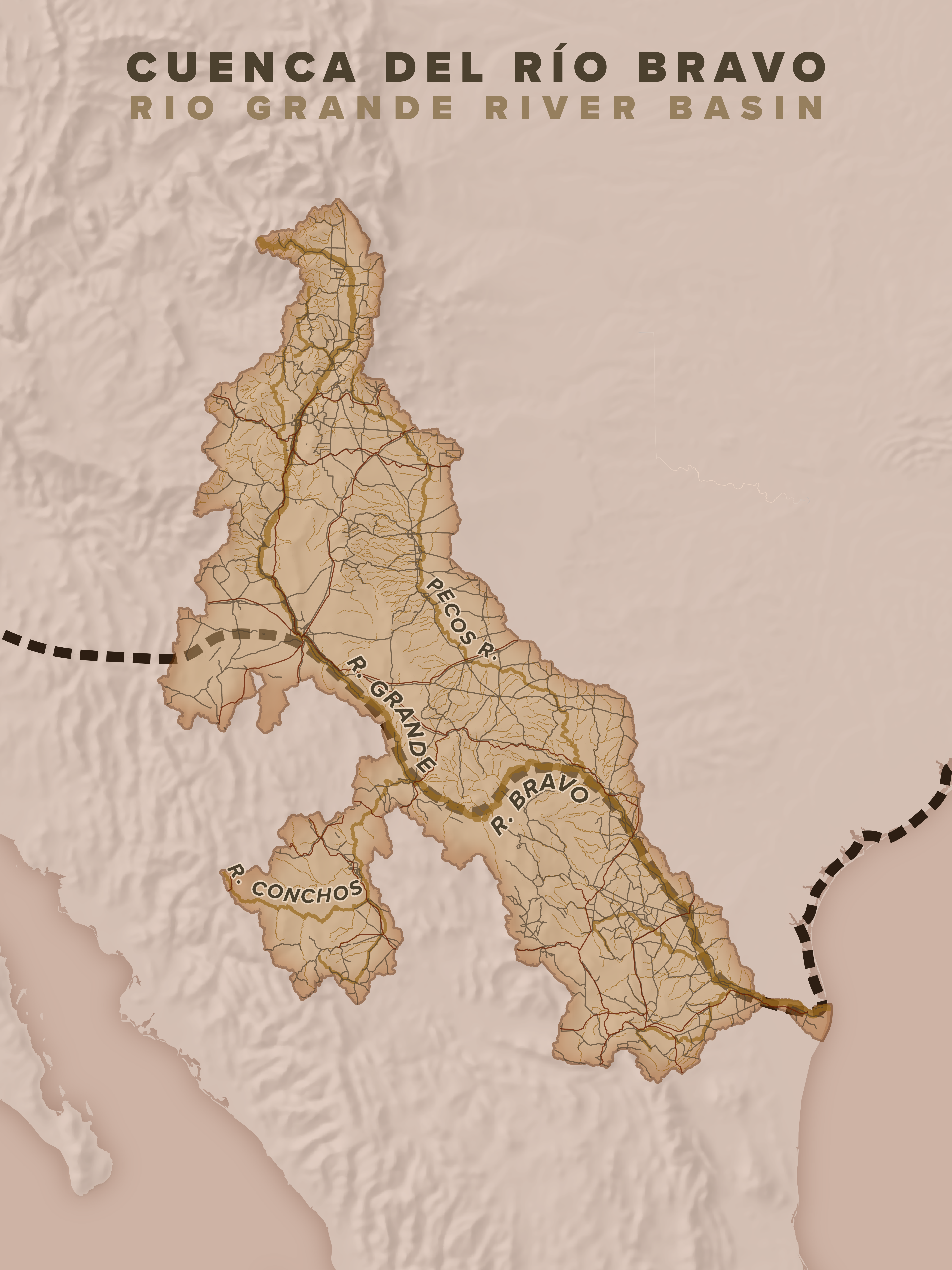 Brown Non-binary Map of Rio Grande River Valley