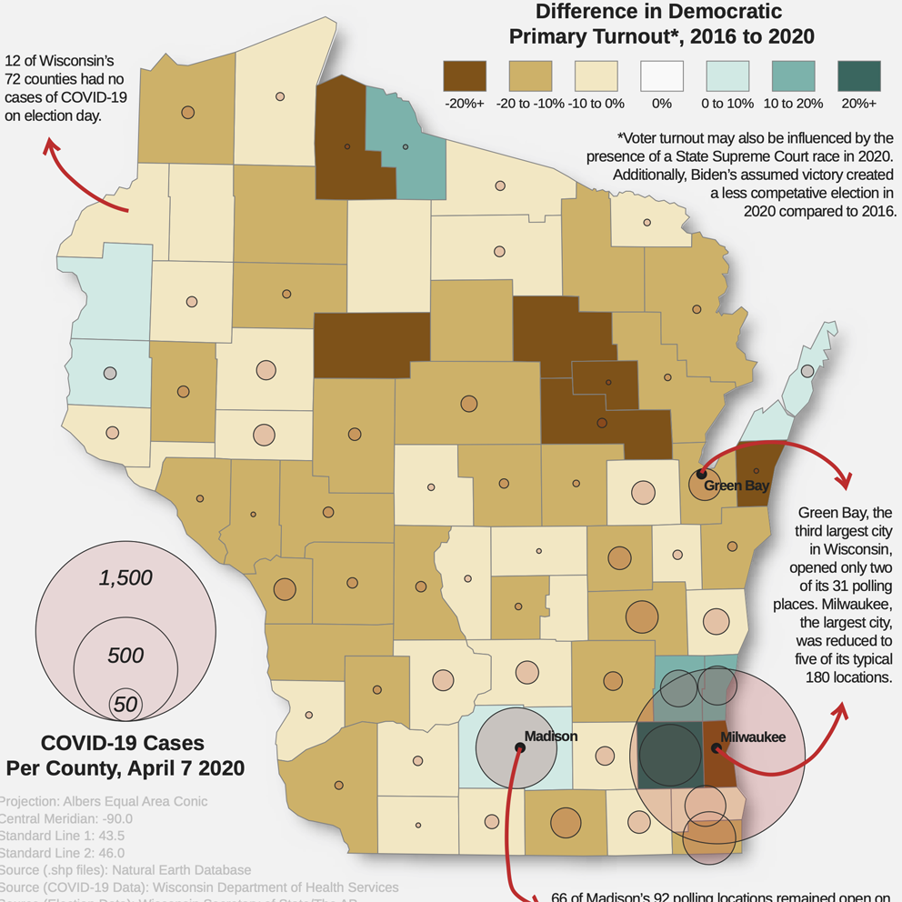 Map of Wisconsin's 2020 Primary